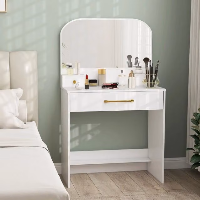 Toeletta con specchio bianca 80x40x135 cm, compatta, 3 cassetti