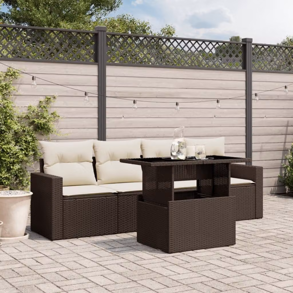Maison Exclusive - Set Divano da Giardino 5 pz con Cuscini Marrone in Polyrattan