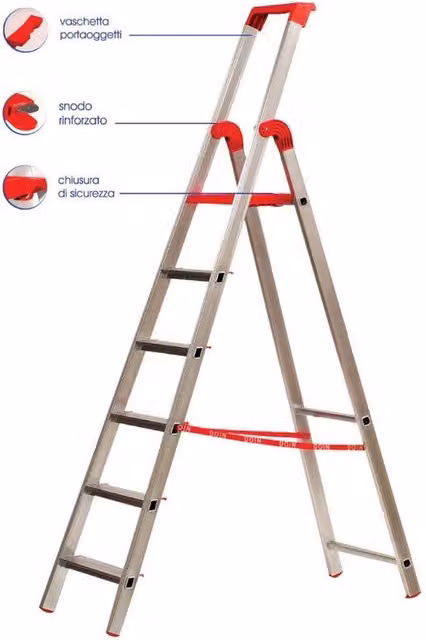 Scala a libretto professionale Facal in alluminio argento con 8 gradini certificata EN131