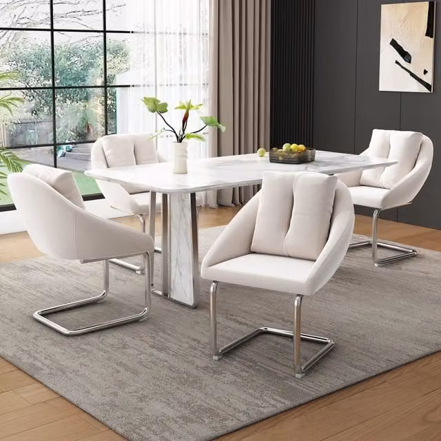 Sedia da Pranzo Girevole in Velluto con Cuscino, Set 4 Pezzi ¨C Xylo ¨C Beige