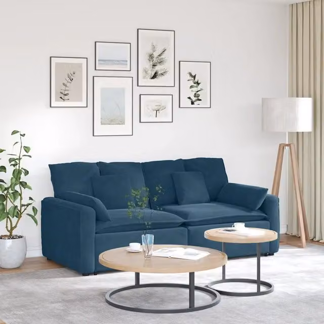 Divano componibile-Divano Modulare con Cuscini Blu