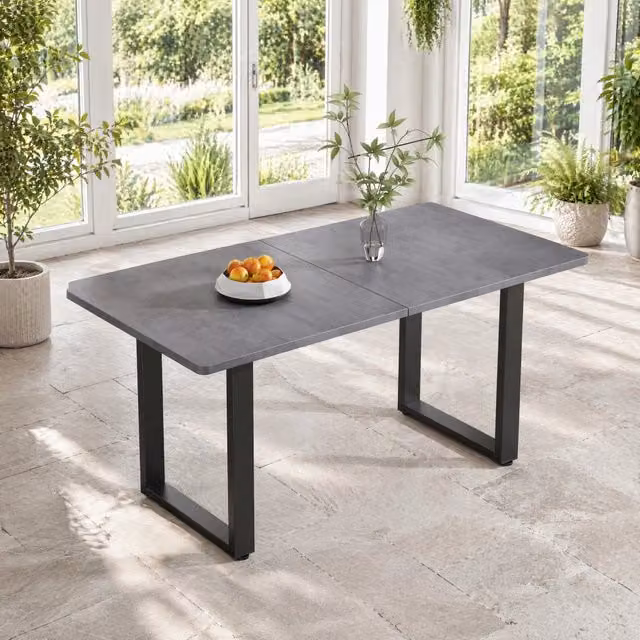 Tavolo da pranzo rettangolare MODFU in stile industriale con piano in MDF nero e grigio opaco