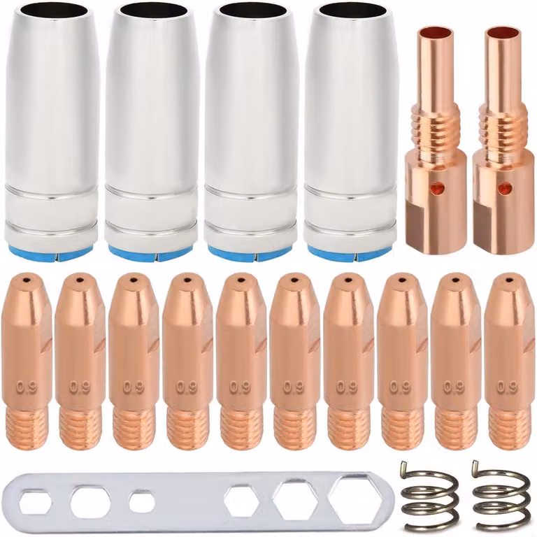 Set di accessori da 17 pezzi per pistola di saldatura MIG/MAG, modello Lascontacttip, diametro 0,9 mm