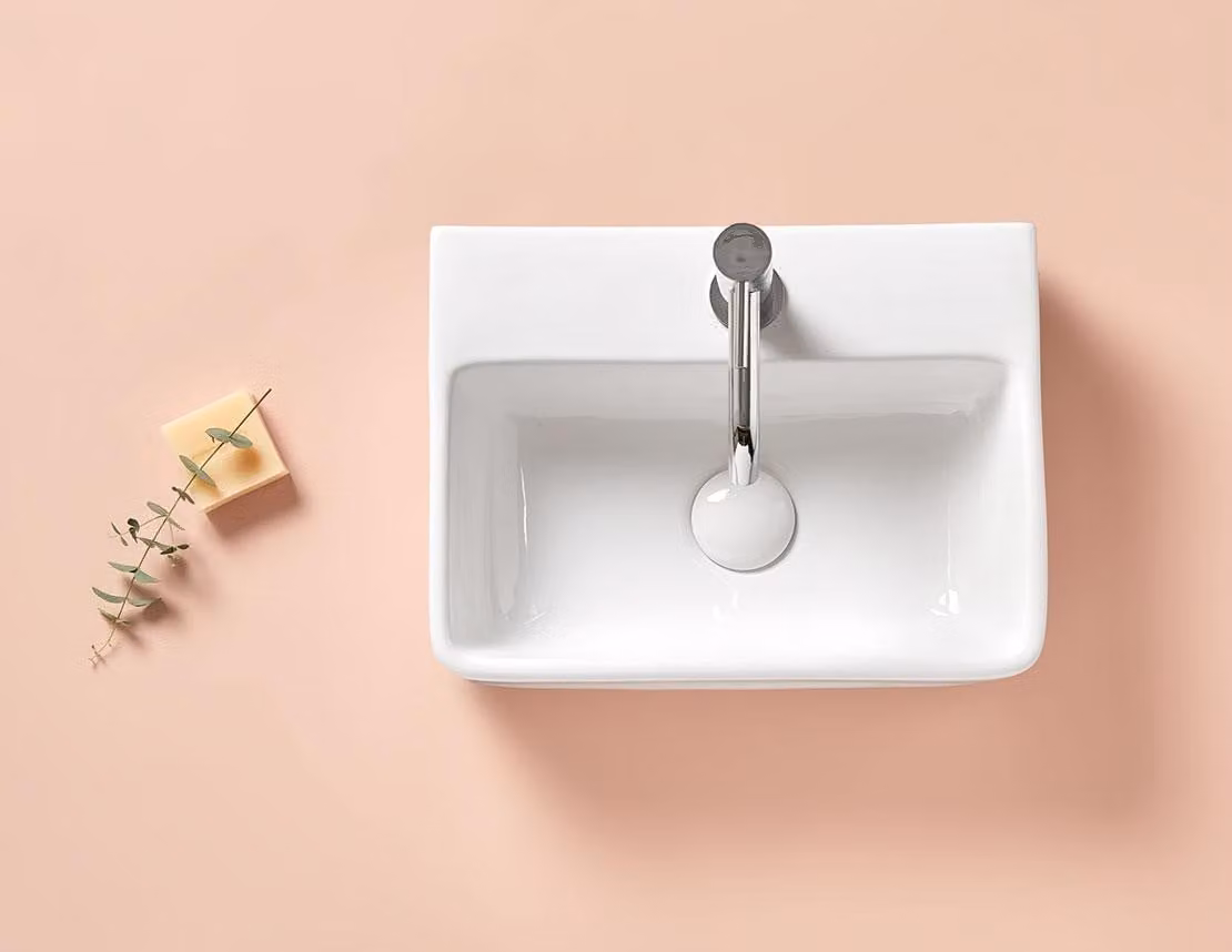 Lavabo COSENZA 40 x 30 x 12h cm, con valvola a stelo "ClickClack", bianco