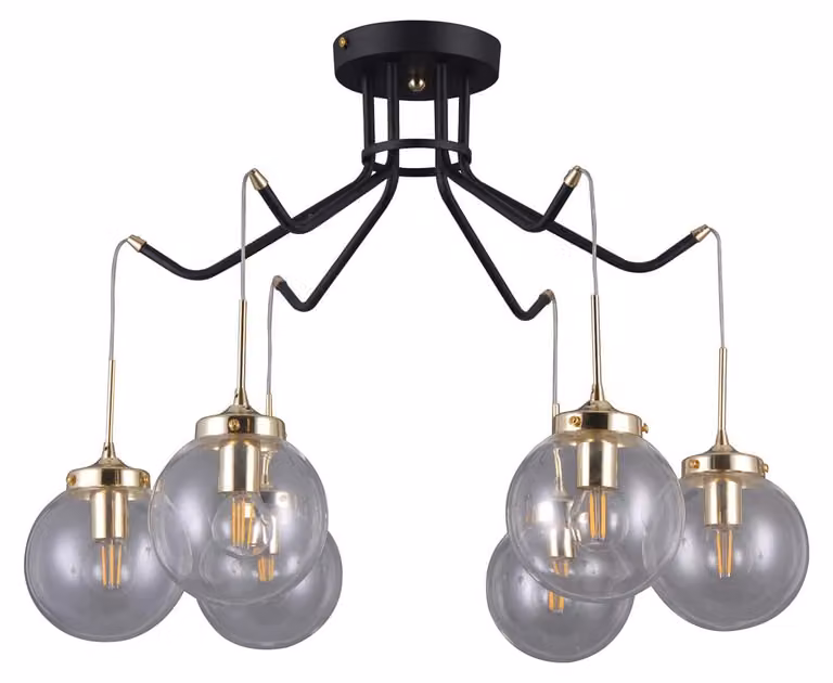 Lampadario Domenico nero opaco-oro 6xE14x5W in metallo, dimensioni: 49x60x60 cm, IP20, Italux