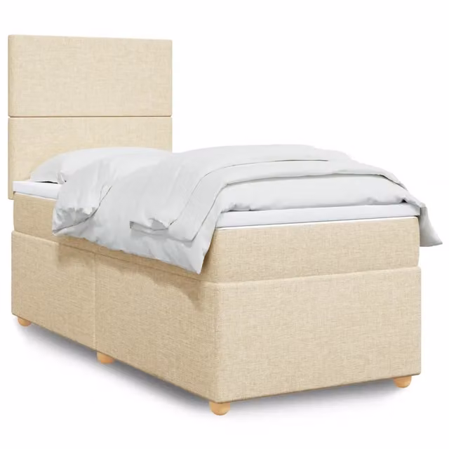 Letto Ibrido vidaXL con Giroletto a Molle e Materasso in Tessuto Beige e Bianco L/P/H: 90 x 190 cm