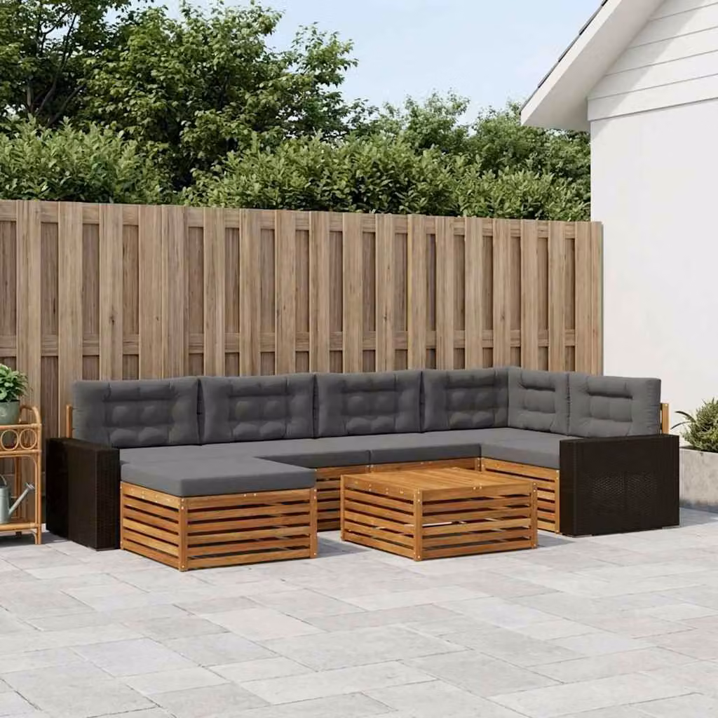 vidaXL Set di divani da esterno 7 pz in legno di acacia con cuscini, colore beige e antracite