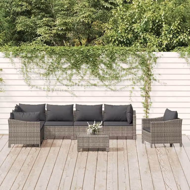 The Living Store Set salotto da giardino 8 pezzi con cuscini in poly rattan grigio