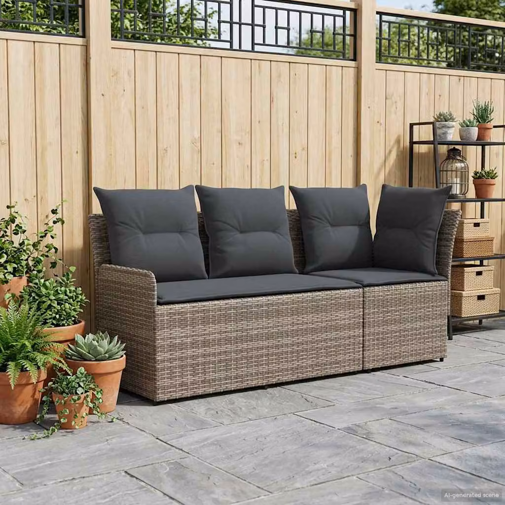 Set di 2 divani angolari vidaXL in rattan e metallo con cuscini imbottiti grigio antracite per giardino e terrazzo