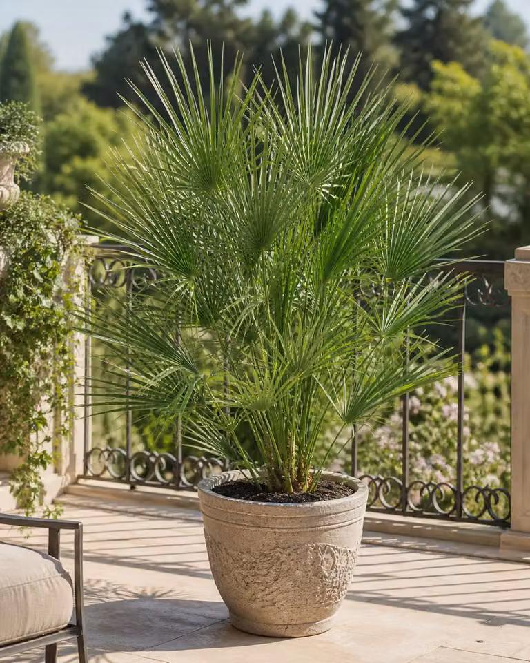 Palma nana 130–160 cm, resistente al freddo – Chamaerops humilis, palma da giardino mediterranea per terrazze e balconi, robusta palma europea