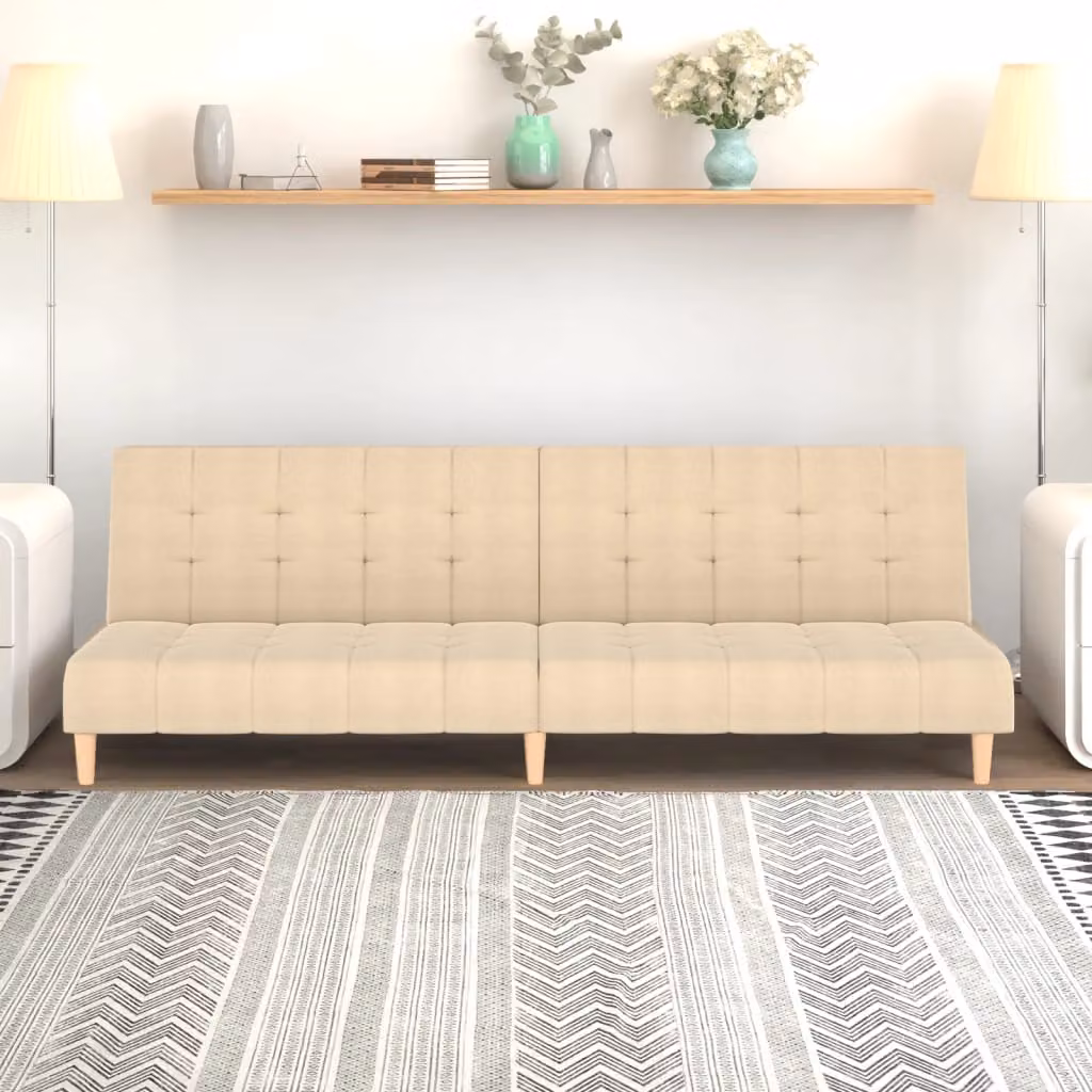 vidaXL Divano Letto Click-Clack Moderno in Tessuto Beige con Struttura in Legno Solido e Poggiatesta Regolabile, L/P/H: 200 x 90 x 69 cm