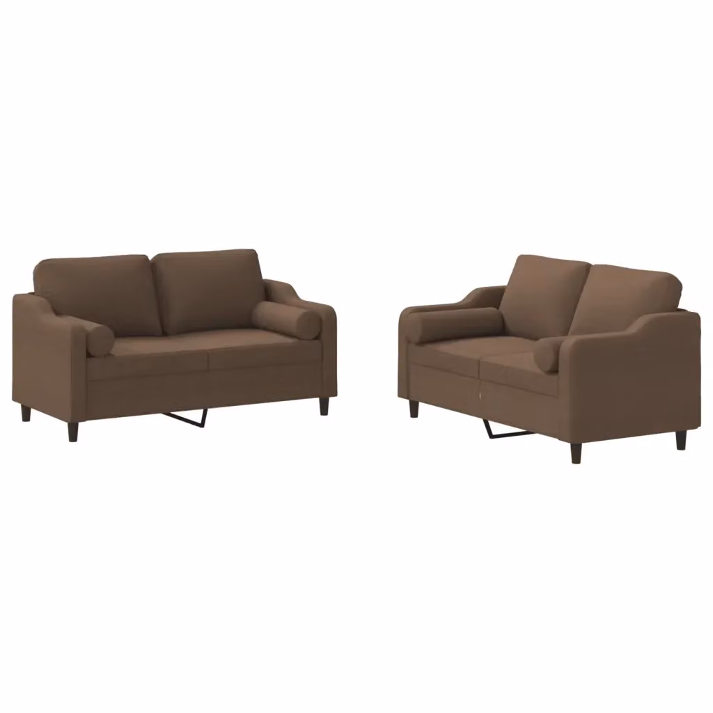 Set di 2 divani moderni vidaXL in tessuto marrone con cuscini decorativi per soggiorno – 2