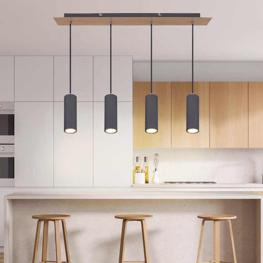Lampada a sospensione, plafoniera, colore grafite, aspetto legno, altezza 120 cm