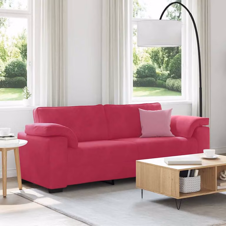 vidaXL Divano a 3 Posti Moderno in Velluto Rosso con Cuscini, L: 220 cm, P: 77 cm, H: 82 cm