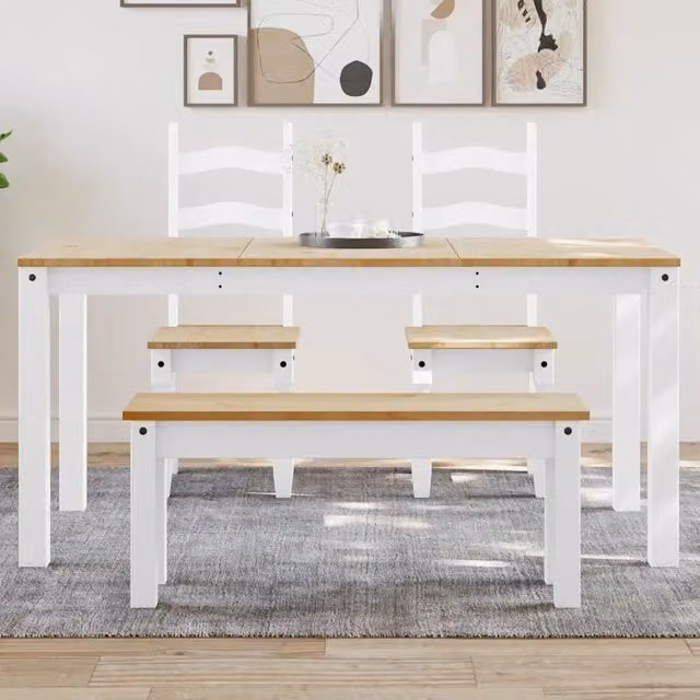 Tavolo da pranzo rettangolare vidaXL in legno di pino cerato bianco L: 160 cm, P: 80 cm, H: 75 cm