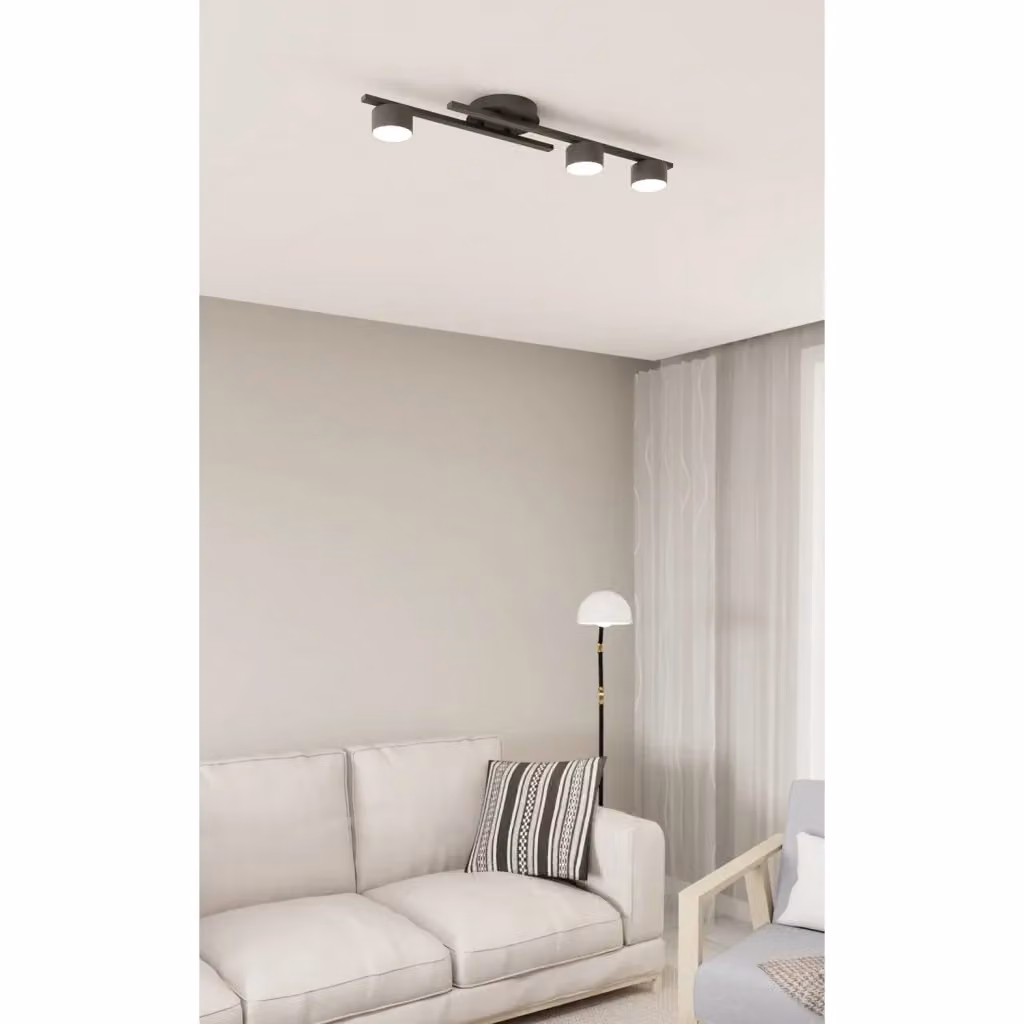 Plafoniera 3 Luci Perseus Luceart-Classic in Acciaio Nero con Diffusori Cilindrici in Vetro Bianco – 2