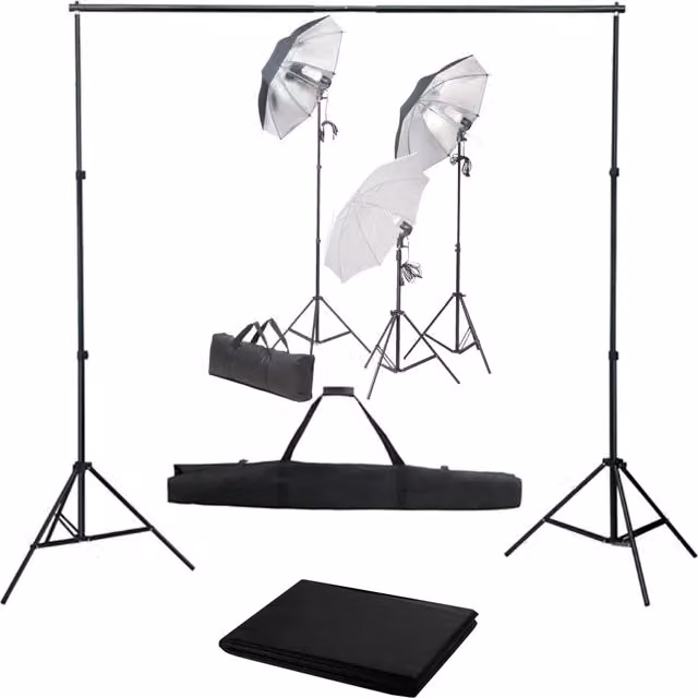 Kit professionale per studio fotografico con set di illuminazione e fondale nero 02_0001447