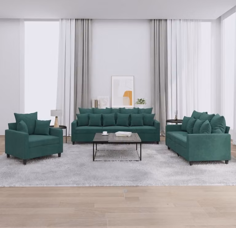 Maison Exclusive - Set divano a 3 pezzi con cuscini in velluto verde scuro