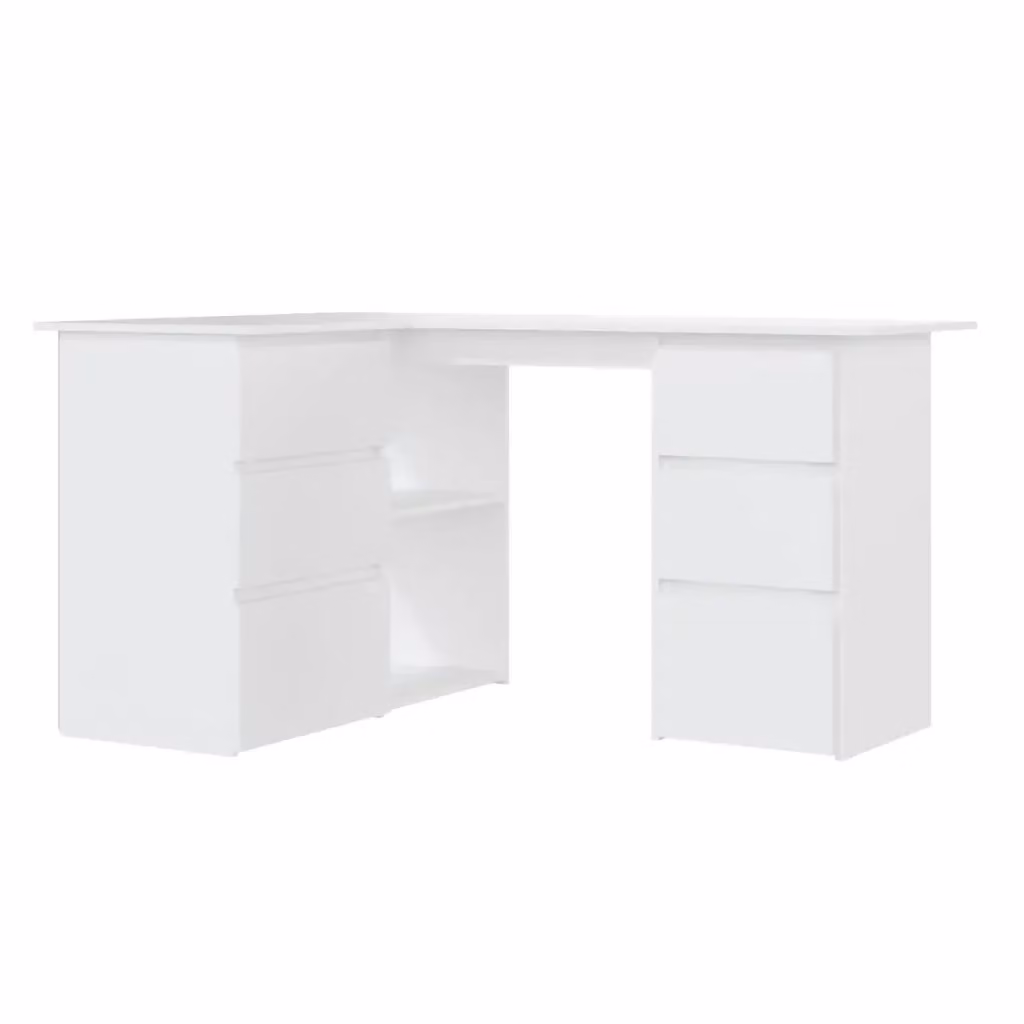 Scrivania ad angolo moderna vidaXL bianca in legno con doppio piedistallo L: 145 cm, P: 100 cm, H: 76 cm – 2