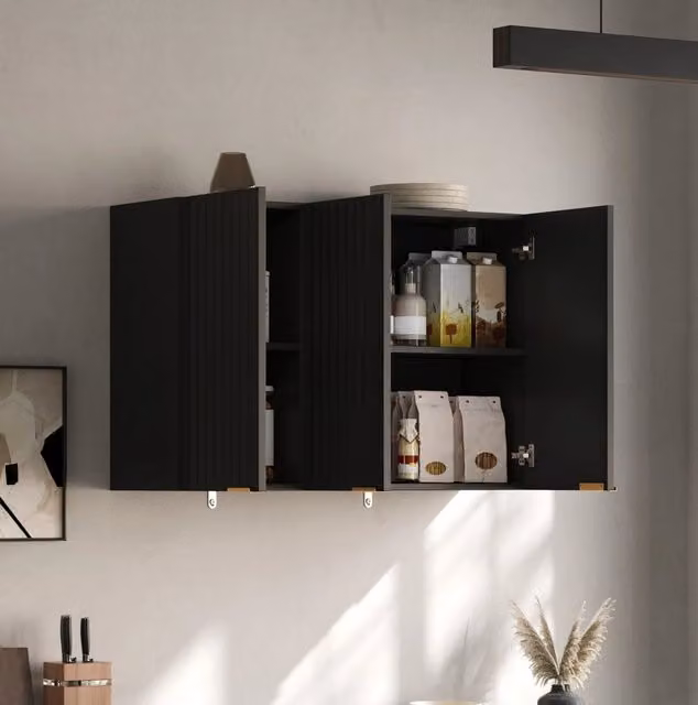 Pensile da parete nero a 3 ante in MDF, 90 x 29 x 60 cm
