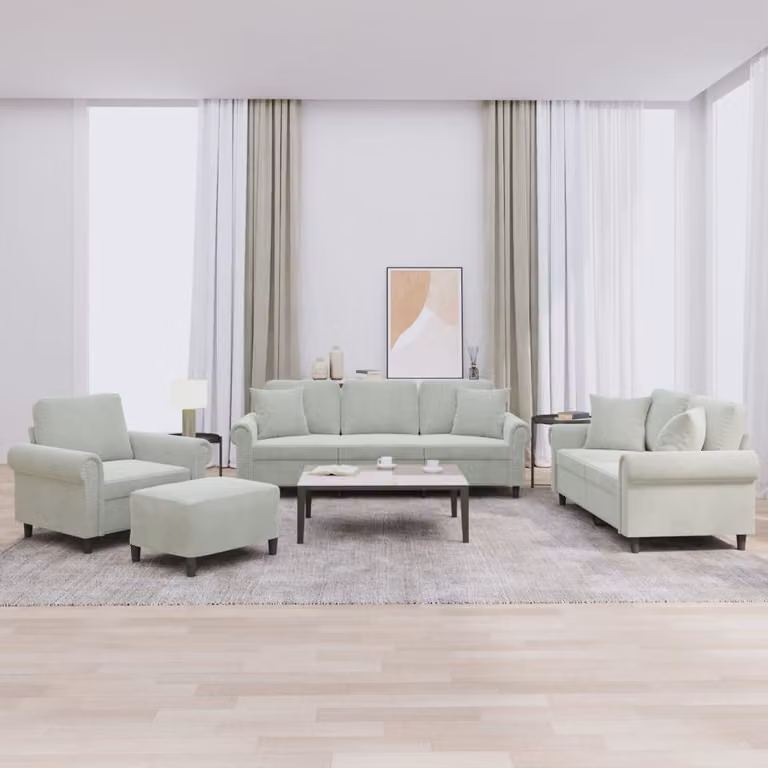 Set di divani vidaXL da 4 pezzi in velluto grigio con cuscini e pouf per soggiorno