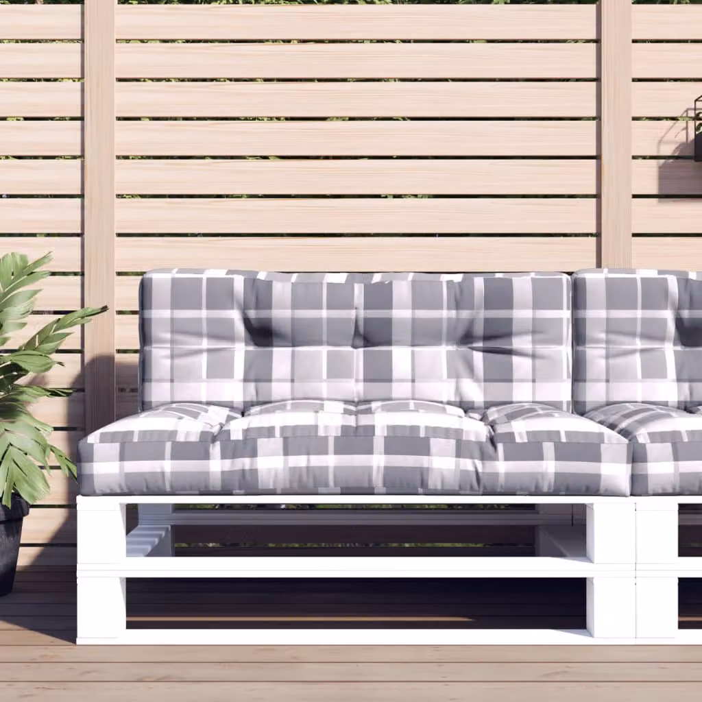 vidaXL Set di 2 Cuscini per Pallet Rettangolari in Poliestere, Colore Grigio Multicolore, Resistenti ai Raggi UV e Idrorepellenti, L/P/H: 120 x 120 x 12 cm