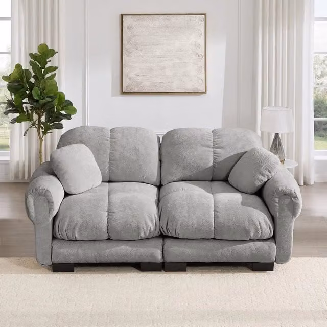 Divano 2 posti in tessuto chenille trapuntato ¨C Minimal ¨C grigio chiaro con cuscini imbottiti