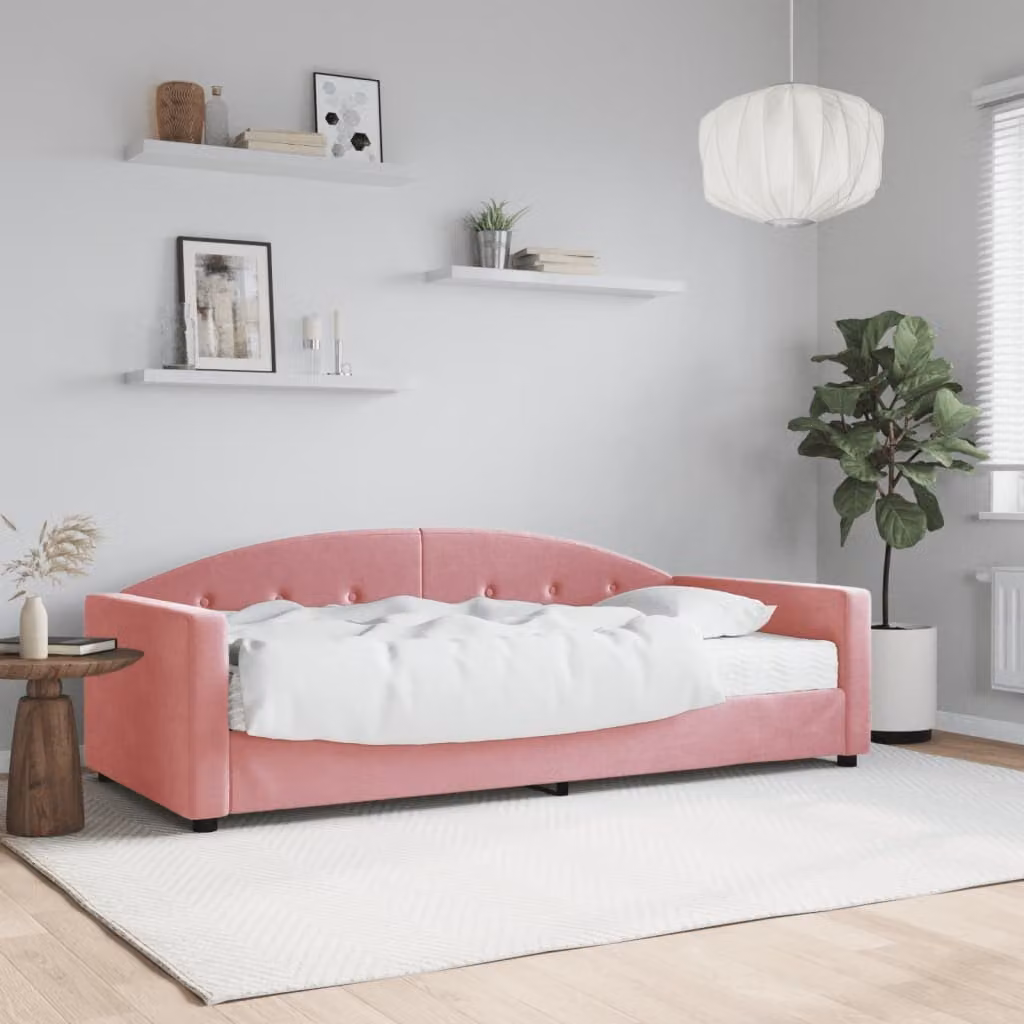 vidaXL Divano Letto in Velluto Rosa con Materasso, Design Moderno per Soggiorno e Camera da Letto, L/P/H: 200 x 90 x 75 cm