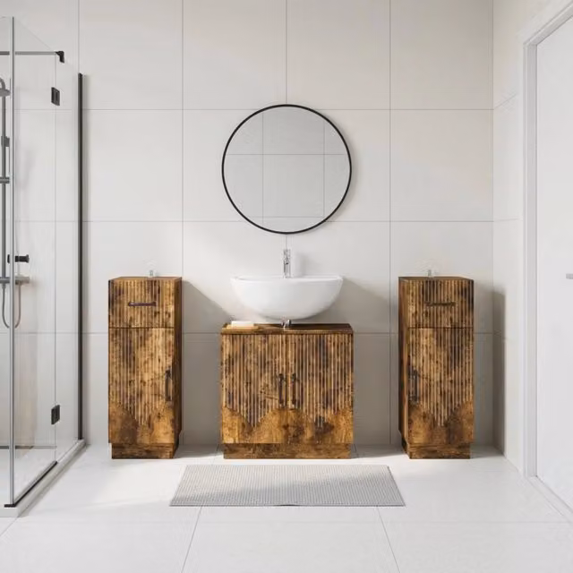 Set di armadietti da bagno in 3 pezzi HOORN Rovere Fumo 3418040