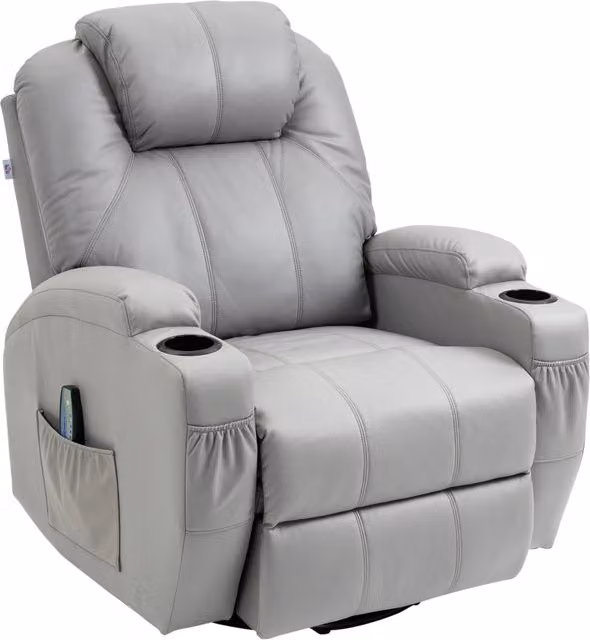 Poltrona massaggiante/relax con 8 punti di vibrazione, 5 modalit¨¤, funzione reclinabile, portata massima 150 kg, similpelle, grigio chiaro.