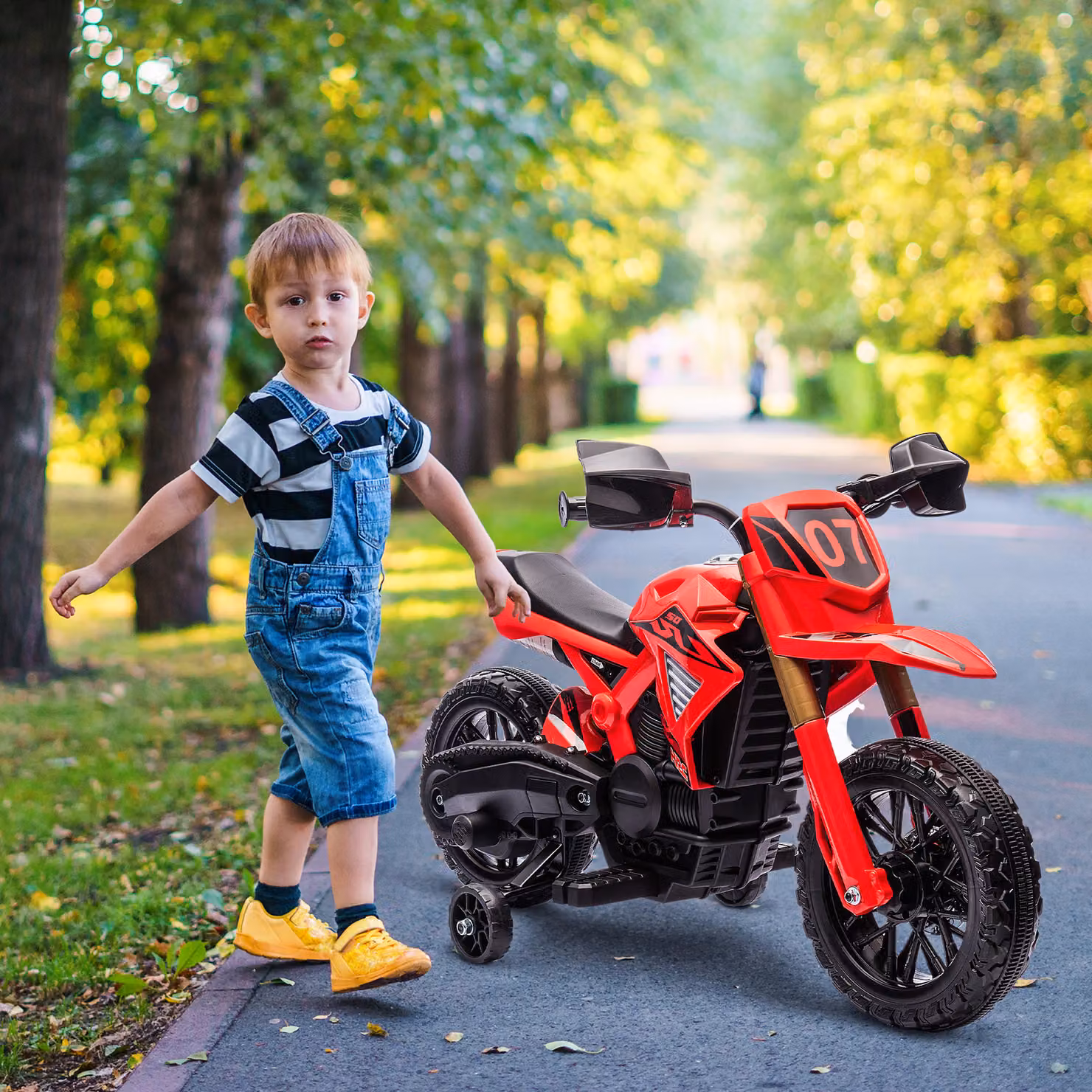 Moto Elettrica per Bambini AIYAPLAY con 12V Doppi Motori, Luci, Suoni e Clacson, Colore Rosso, Massima Capacità 30kg – 2