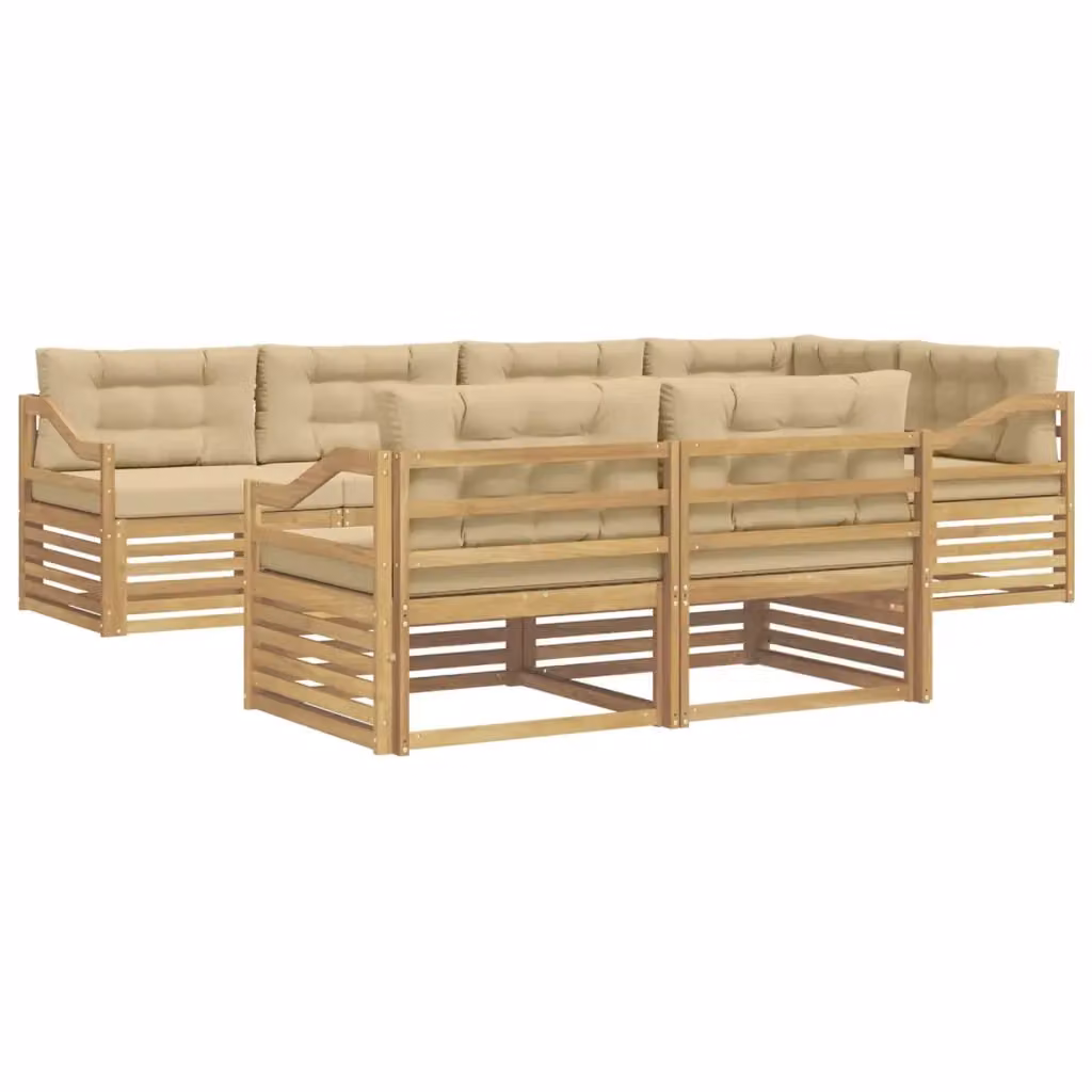 Set di divani da esterno a L vidaXL in legno di acacia con cuscini bianchi e beige – 2