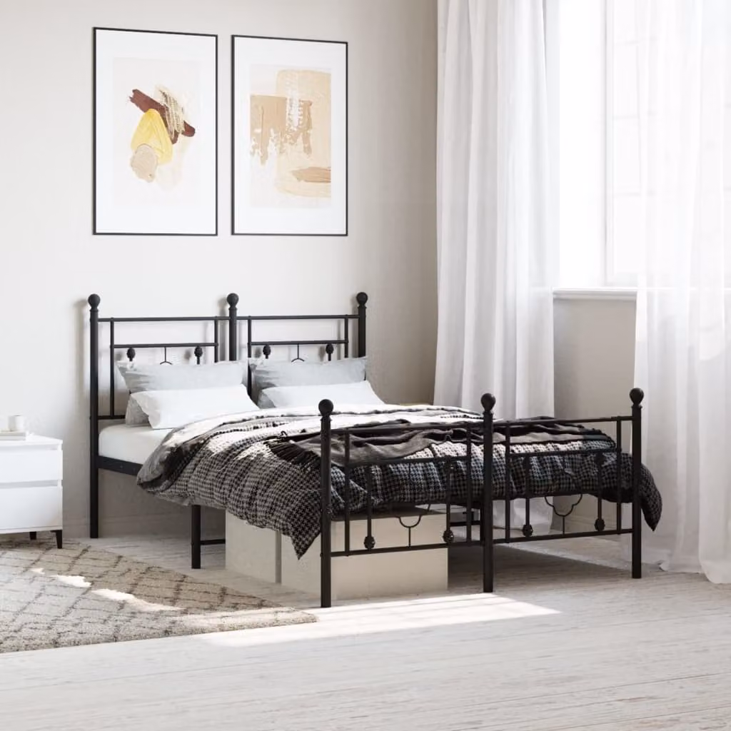 vidaXL Giroletto in metallo nero con testiera e pediera L/P: 120 x 200 cm