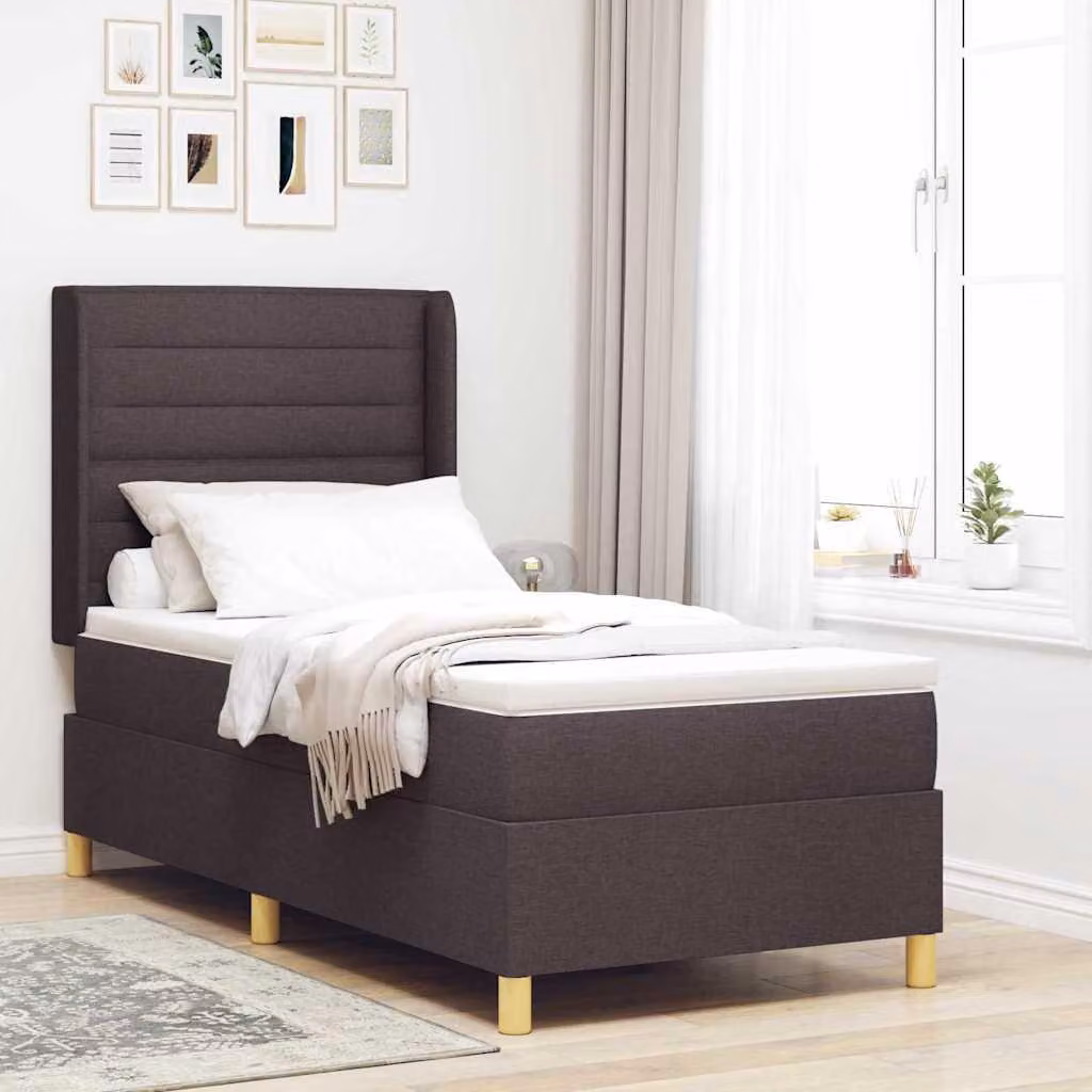 Maison Exclusive - Letto boxspring con strisce luminose a LED, marrone, 90 x 190 cm, rivestimento in tessuto