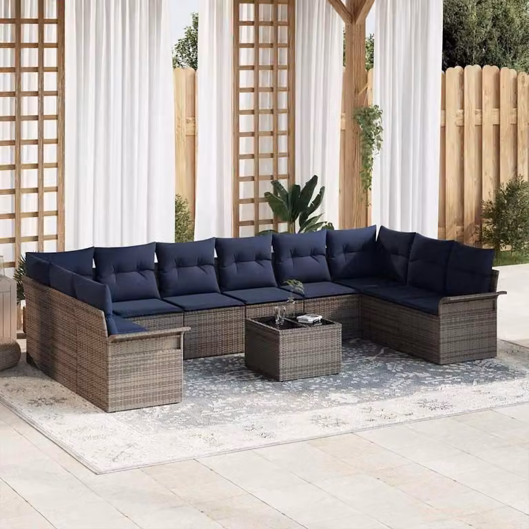 Maison Exclusive - Set da giardino composto da 11 pezzi, divano, colore grigio, realizzato in rattan sintetico