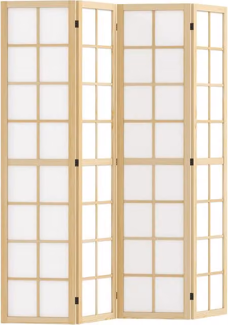Paravento Separatore XYLO in Legno di Pino Naturale, 4 Pannelli, L: 160 cm, H: 170 cm