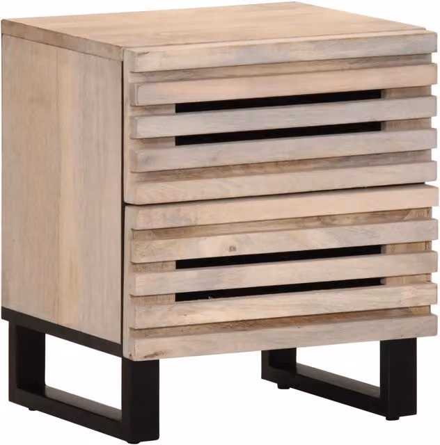 Set di 2 comodini Design Mania in legno di mango sbiancato e metallo stile industrial L/P/H: 40 x 34 x 46 cm
