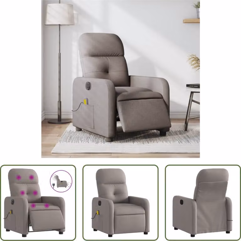 The Living Store Sedia Massaggiante Elettrica Tessuto Taupe