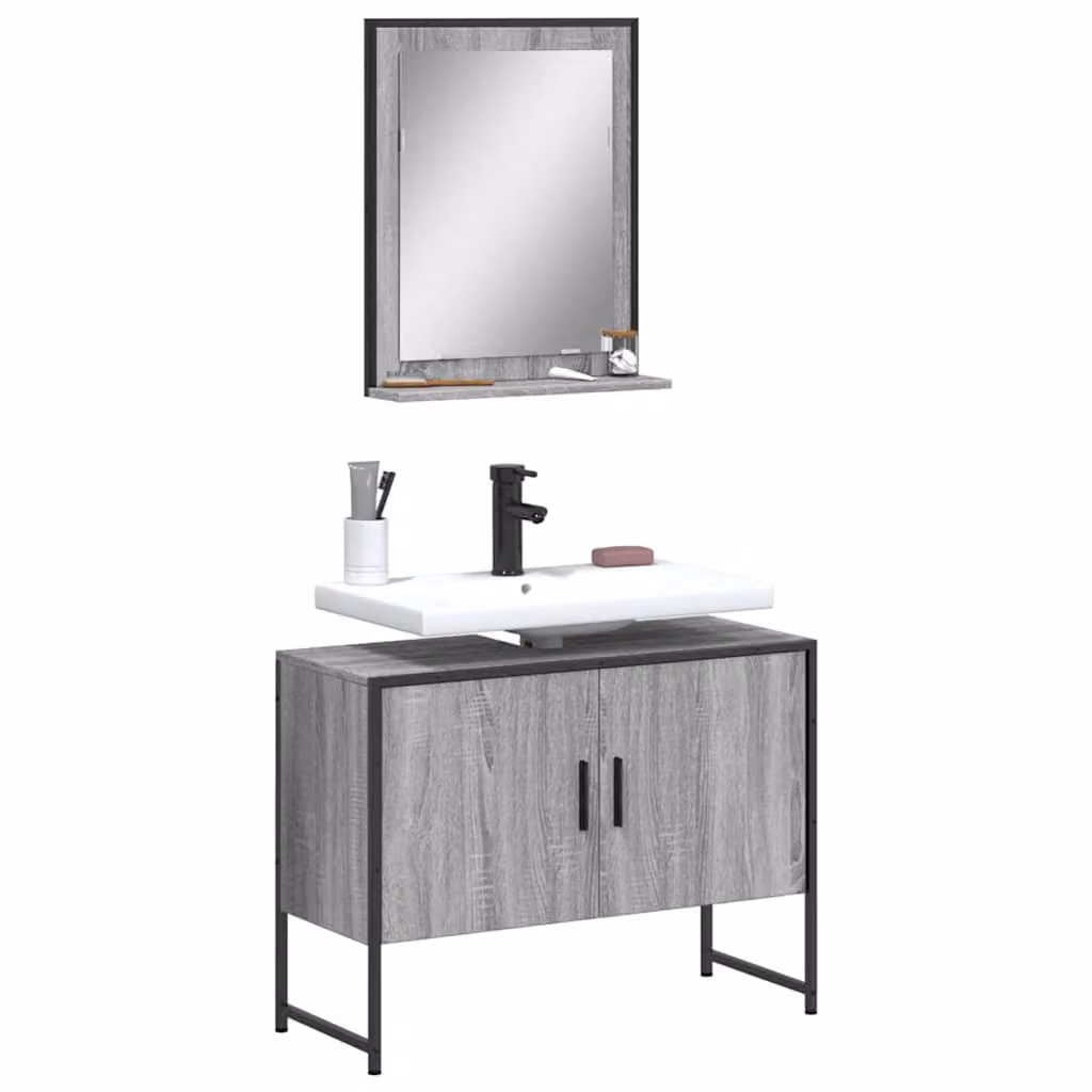 Set di mobili da bagno moderno vidaXL composto da mobile lavabo e armadietto con specchio in colore grigio opaco, L/P/H: 80 x 33 x 60 cm