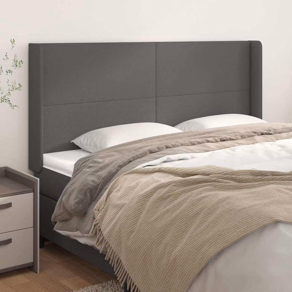 Testiera ad orecchio vidaXL in similpelle grigia con struttura in legno, L: 183 cm, P: 16 cm, H: 118/128 cm