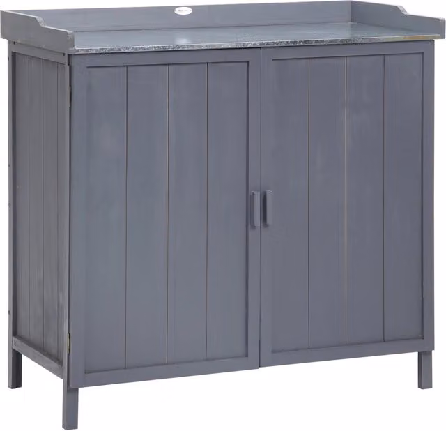 Armadio da Esterno 2 Ante 98x48x95,5 cm in Legno con Piano in Metallo Grigio