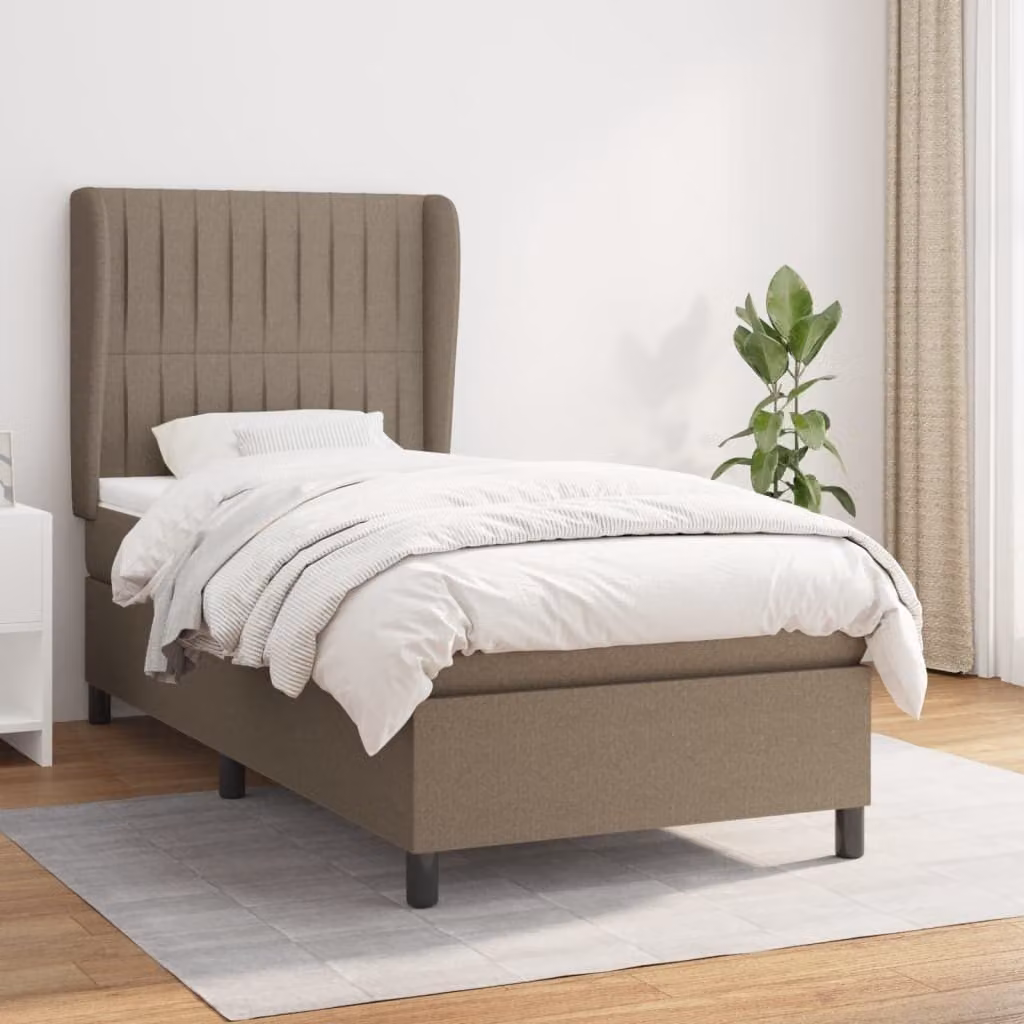 The Living Store Letto a molle con materasso Taupe 90x190 cm in tessuto