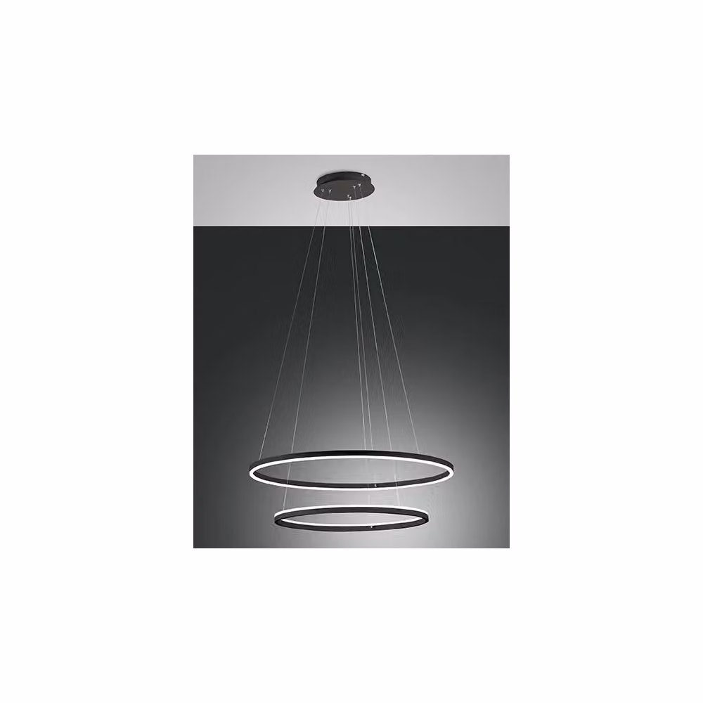 Lampadario a sospensione LED Giotto Fabas Luce, design moderno ad anello, dimmabile e regolabile in altezza, disponibile in nero, bianco o grigio – 2