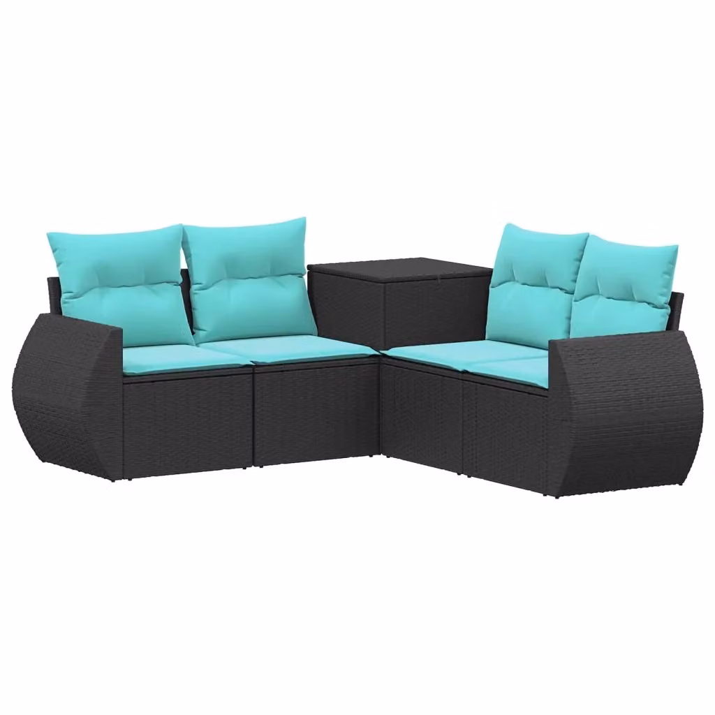 Set di divani da giardino a forma di L vidaXL in rattan e acciaio nero e blu con cuscini inclusi – 2