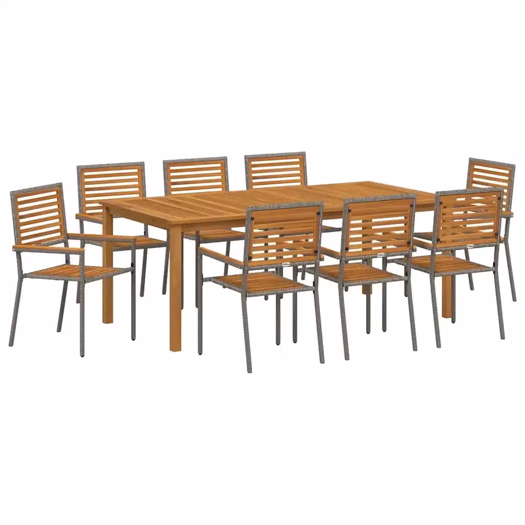 Set da Pranzo per Giardino e Terrazzo vidaXL in Polyrattan e Legno di Acacia, 9 Pezzi, Grigio e Marrone – 2