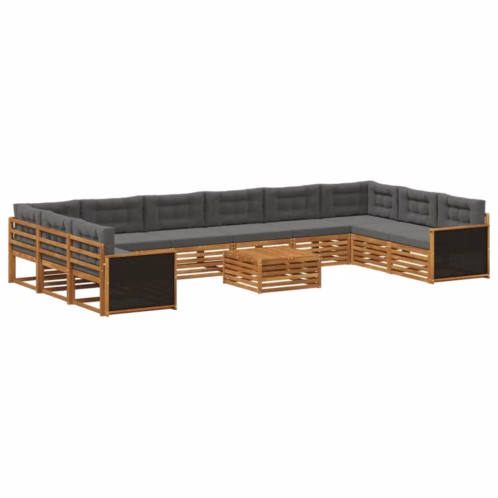 Set di 11 divani vidaXL in legno di acacia massello per giardino e terrazza, marrone e grigio – 2