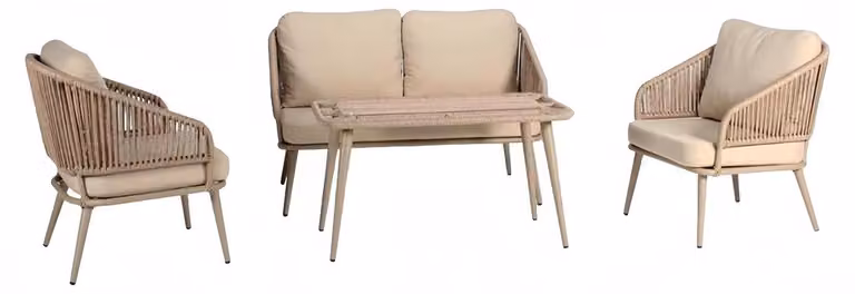 Moderne Beige Gartenmöbel Luxus Sofagarnitur Couchtisch Hochwertig Sessel
