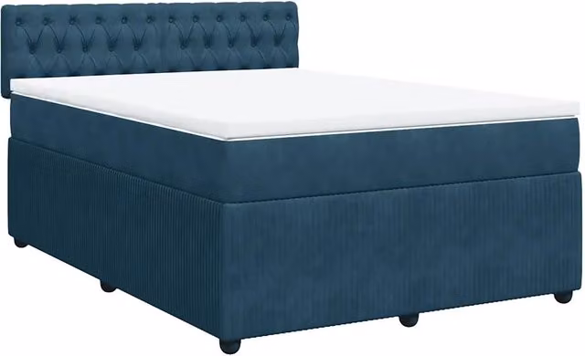 Letto Ibrido con Materasso e Struttura in Velluto Blu e Bianco vidaXL L/P: 140 x 190 cm – 1
