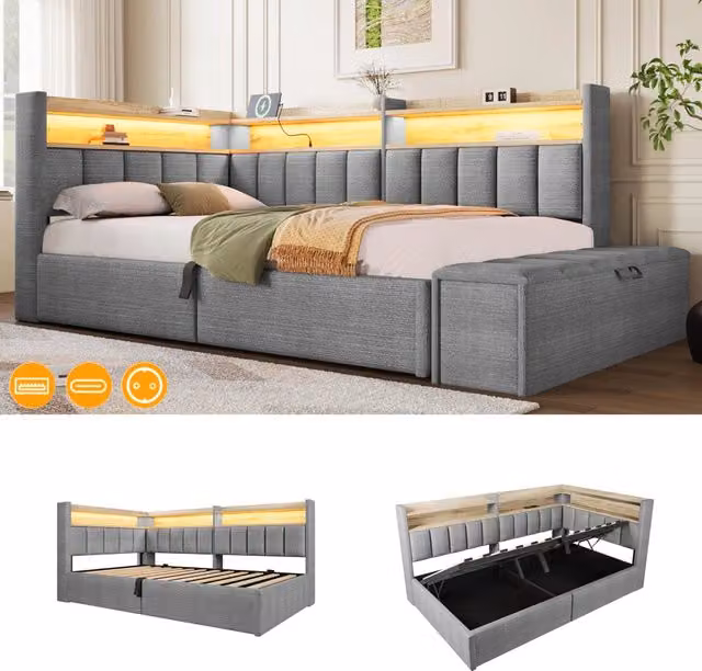 Letto singolo 90x200 cm contenitore con apertura idraulica in velluto grigio