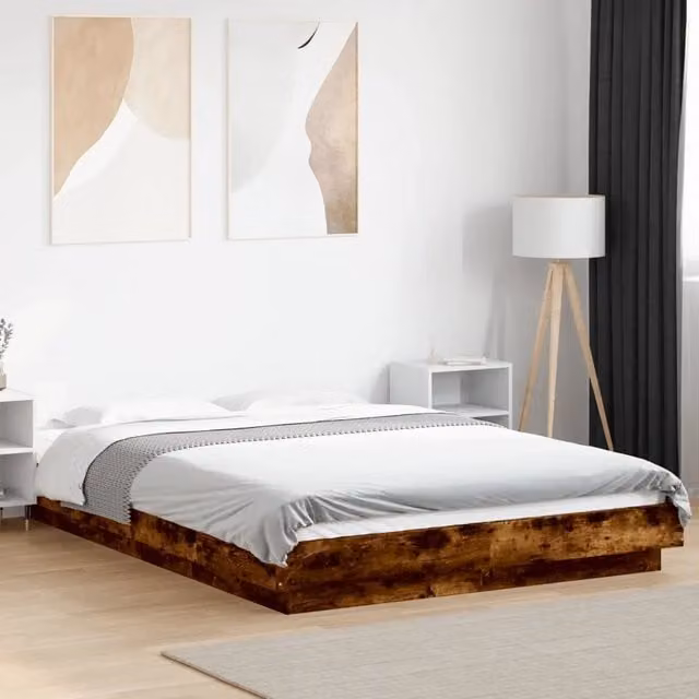 Giroletto VIDAXL in Legno Rovere Fumo con Luci LED Sottopile e Porta USB L: 190 cm, P: 140 cm, H: 23 cm